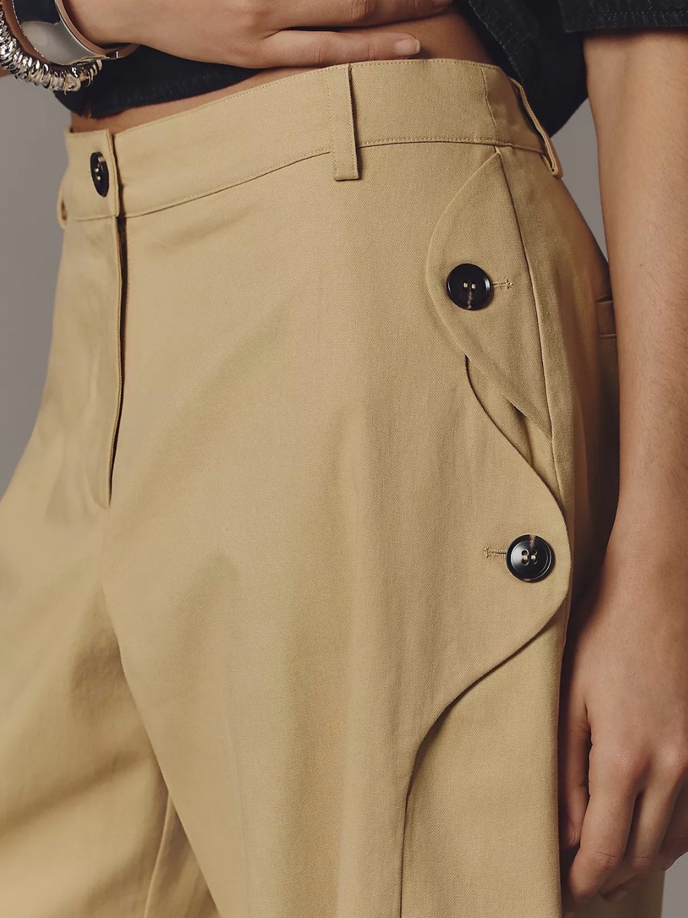Maeve by Anthropologie Button-Pocket Wide-Leg Pants - Citron / Parsnip, Size L P - Picture 2 of 14